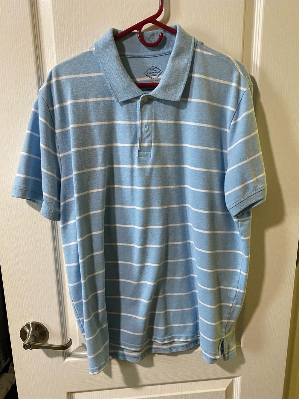 St. John's Bay Light Blue and White Striped Polo